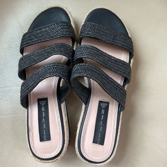 Chunky Wedge Steven by Steve Madden Braided Weave Sandal Slides Platform Shoes - Picture 1 of 8